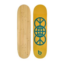 Gold World Peace Graphic Bamboo Skateboard